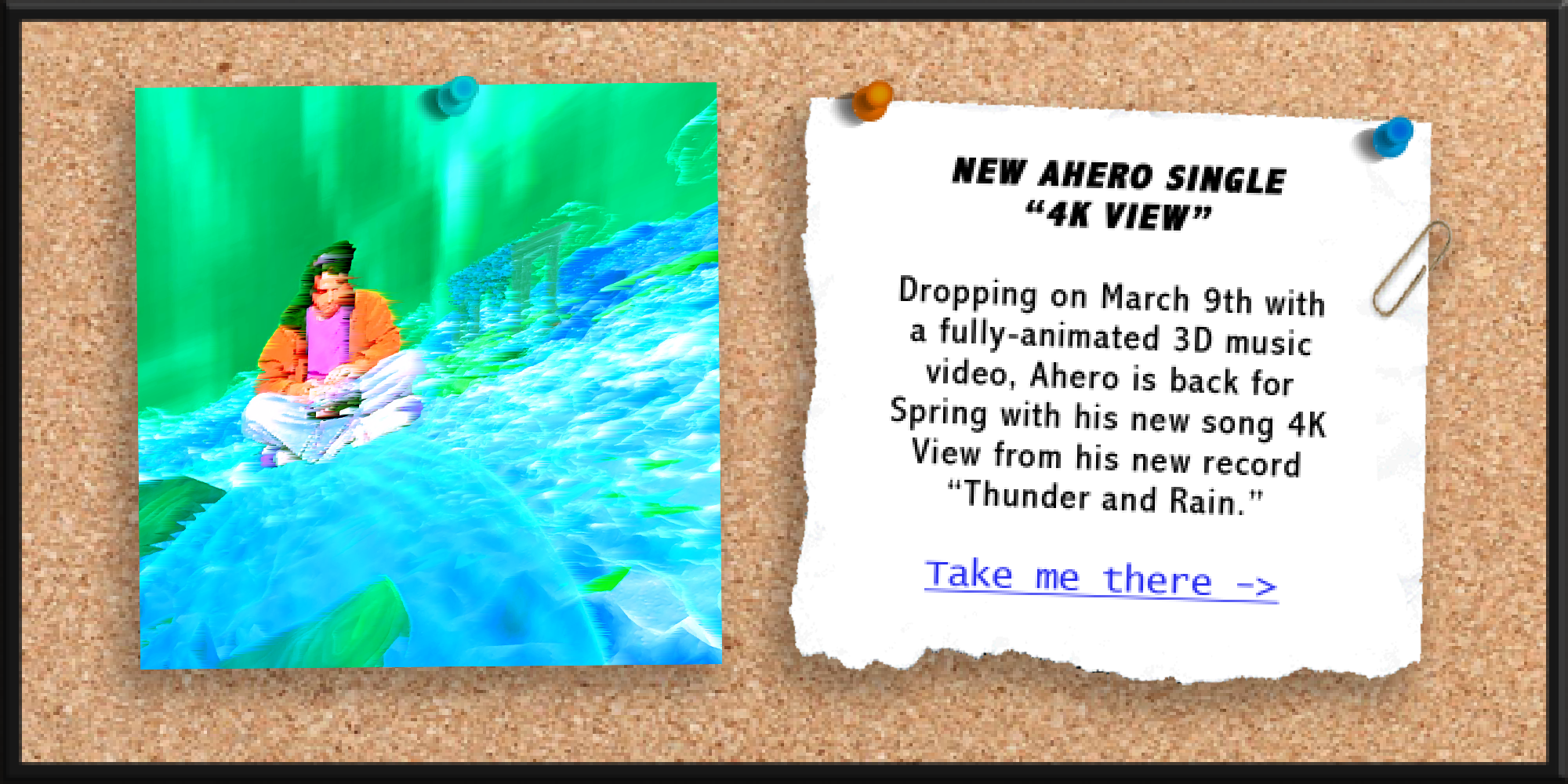 Dropping on March 9th with a fully-animated 3D music video, Ahero is back for Spring with his new song 4K View from his new record Thunder and Rain.